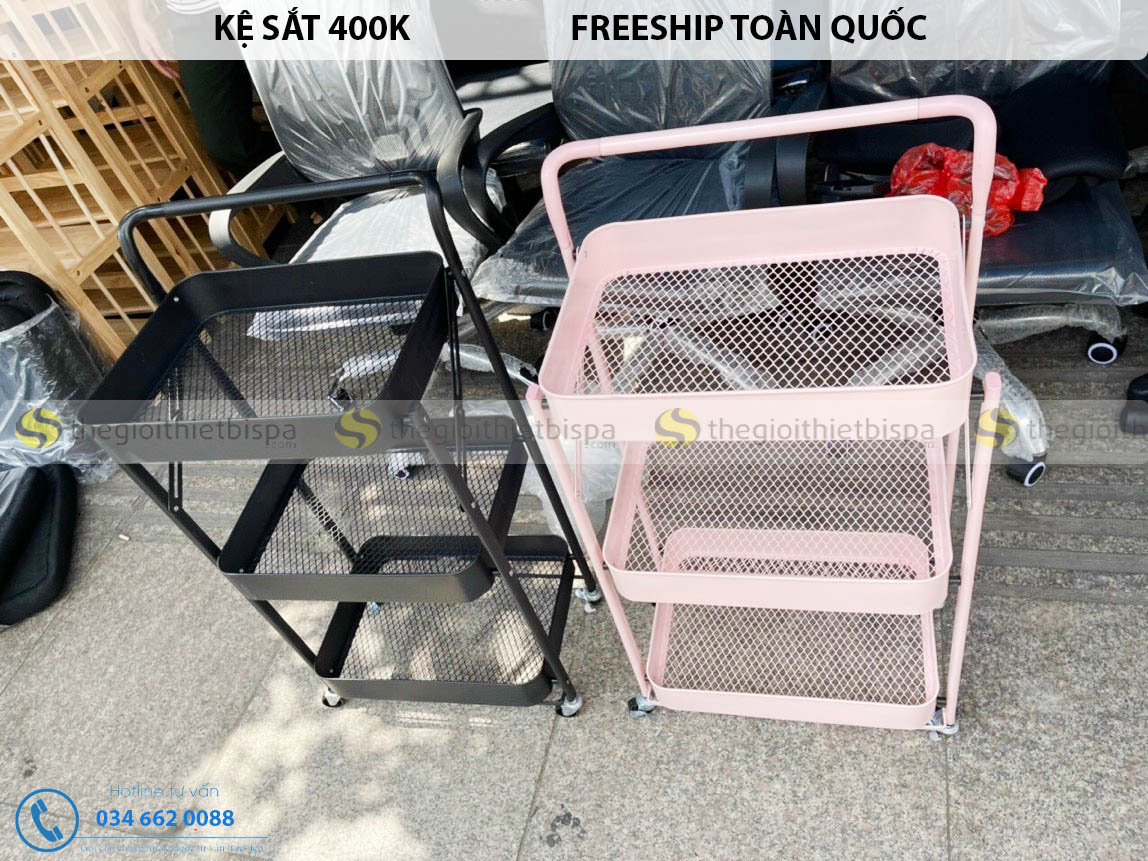Kệ Sắt Đa Năng 3 Tầng Có Bánh Xe - Có Tay Cầm