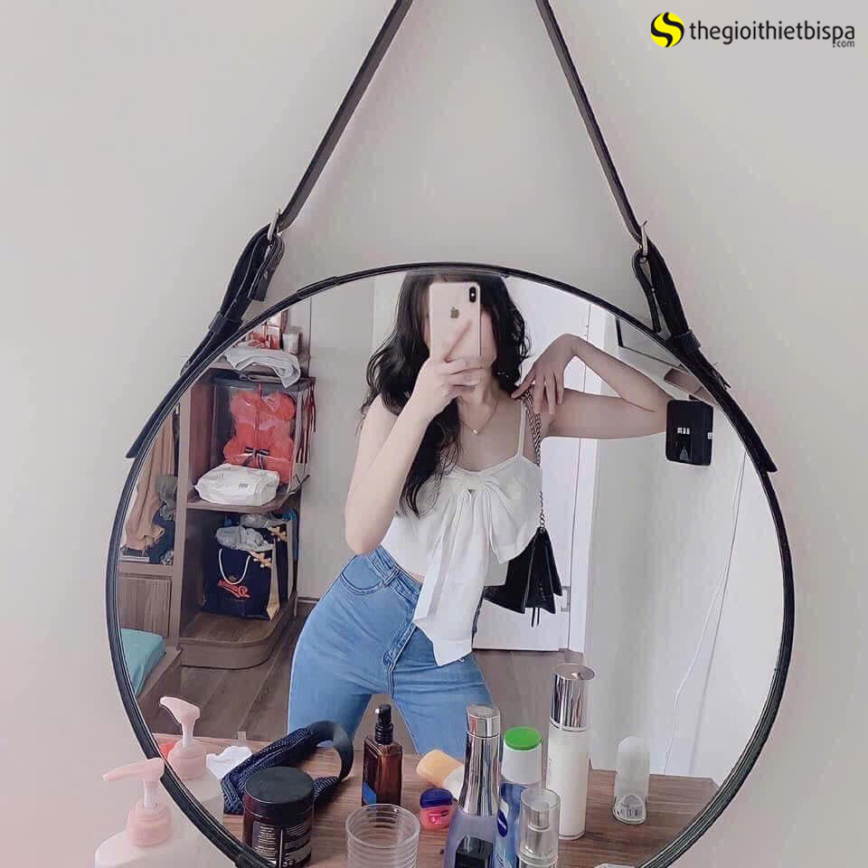 Gương tròn viền da